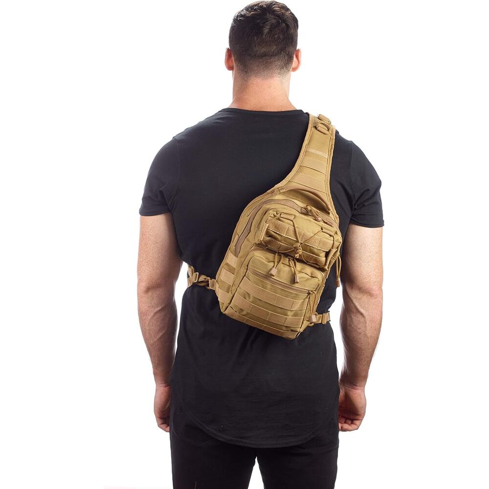 New with tags, Tan Tactical Shoulder Sling Pack Outdoor Hiking Travel Bag - Picture 2 of 10
